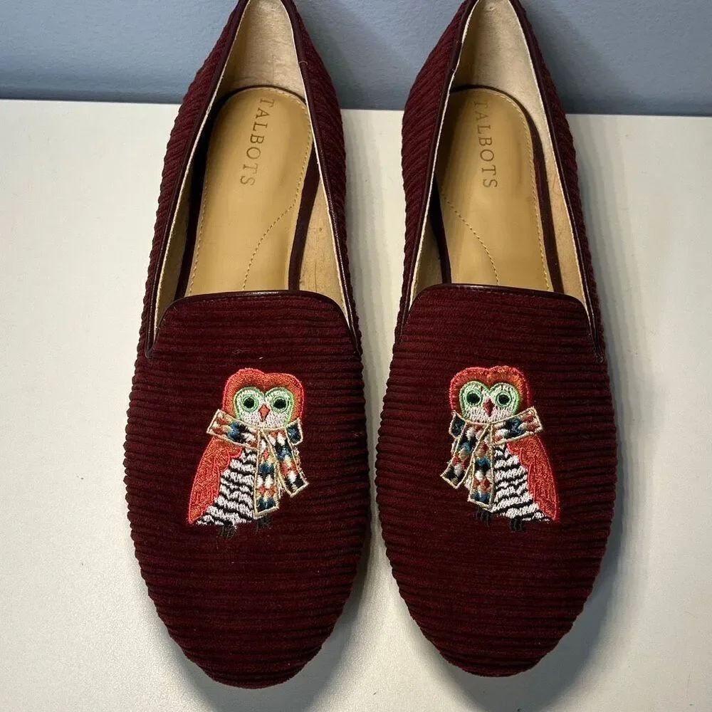 Talbots Ryan Corduroy Embroidered Owl 7.5 Woman’s Flats Slip On
